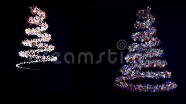 抽象圣诞树的螺旋线闪<strong>耀</strong>花环，寒假概念。 动画。 美丽的新<strong>世</strong>界